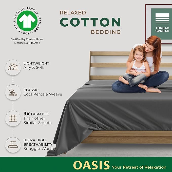 THREAD SPREAD 100% Organic Cotton Percale Flat Sheet King Size - Image 2
