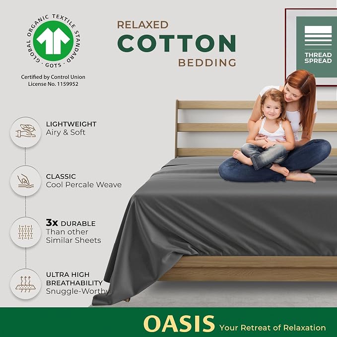 THREAD SPREAD 100% Organic Cotton Percale Flat Sheet Twin Size - Image 2