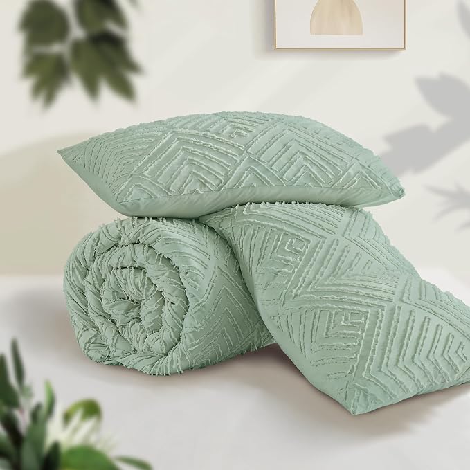 Andency Oversized King Comforter 128''x120'', 3 Pieces Sage Green Boho Bedding - Image 3