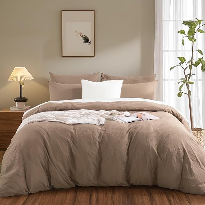 NEXHOME PRO 100% Washed Cotton Duvet Cover Full Size, Ogranic Natural Linen - Image 2