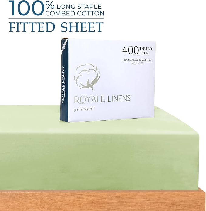 Royale Linen 400 Thread Count 100% American Grown Cotton Fitted Sheet Twin Size - Image 2