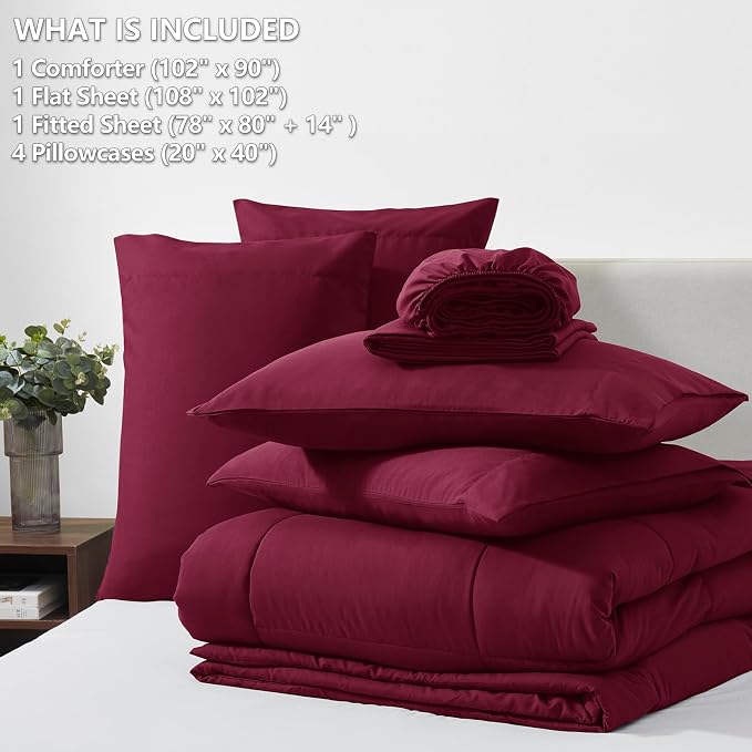 CozyLux King Size Comforter Set Burgundy, 7 Pieces Bed in a Bag, All Season - Image 6