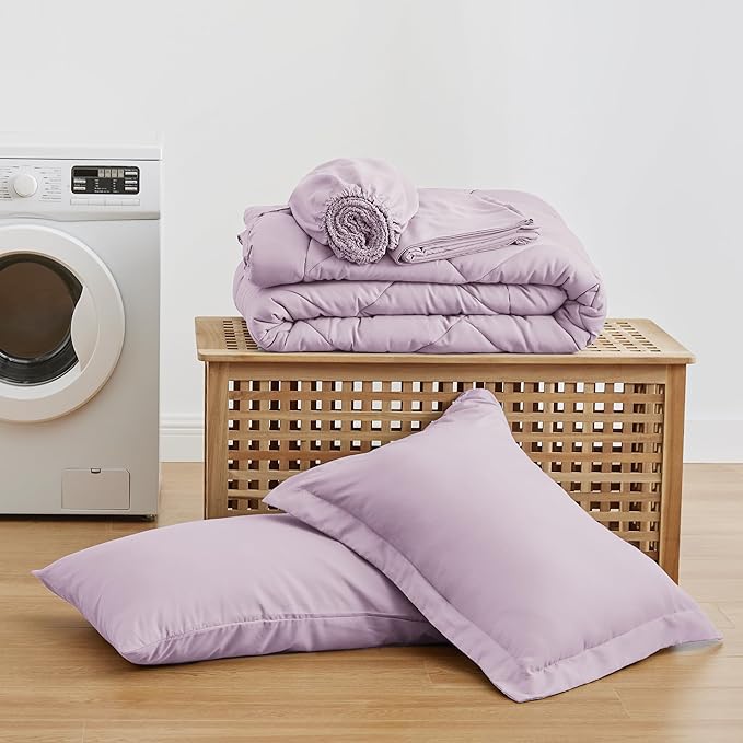 Love's cabin Twin Comforter Set Light Purple, 5 Pieces Twin Bed in a Bag - Image 6