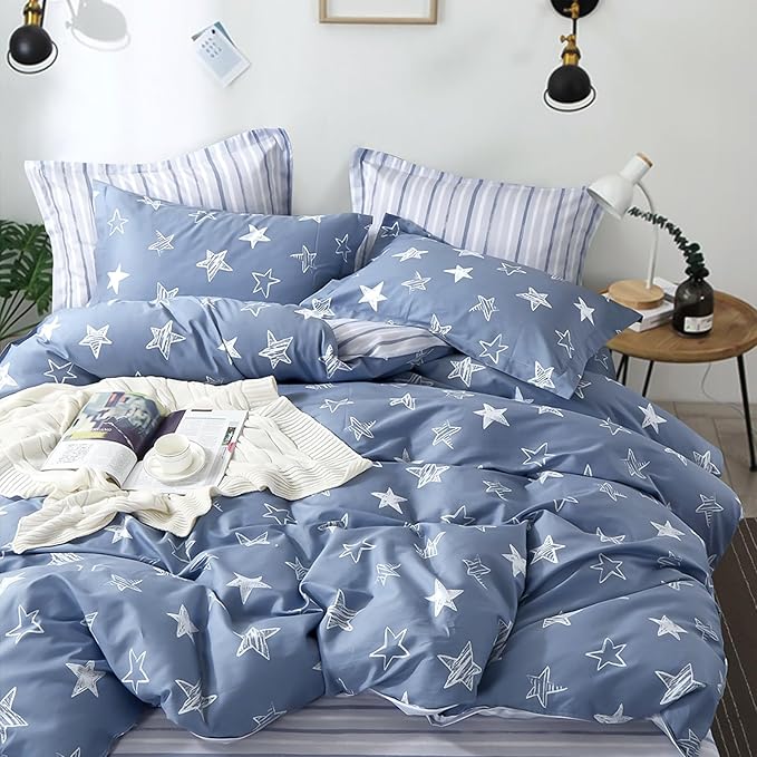 LEMIROE Blue Cotton Comforter Twin Size 2Pcs by LEMIROEBEDDING