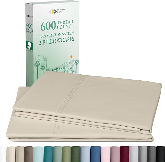 California Design Deinking Size Pillow Cases Set of 2-600 Thread Count Sateen by CaliforniaDesignDen