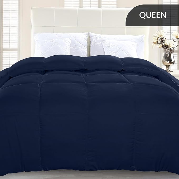 Utopia Bedding Queen Comforter Duvet Insert, Quilted Navy Comforter - Image 3