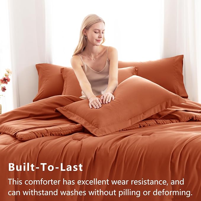 CozyLux King Size Comforter Set Burnt Orange, 7 Pieces Fall Bed in a Bag King - Image 3