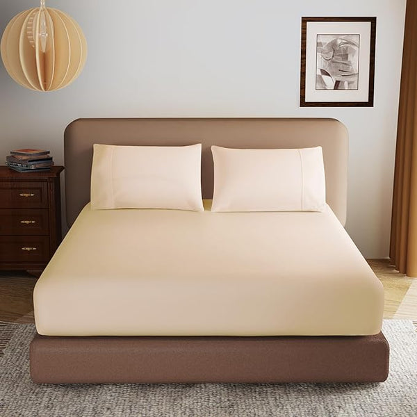 100% Egyptian Cotton Fitted Sheet Full Size, 600 Thread Count, Single Fitted by ZaizaiHome