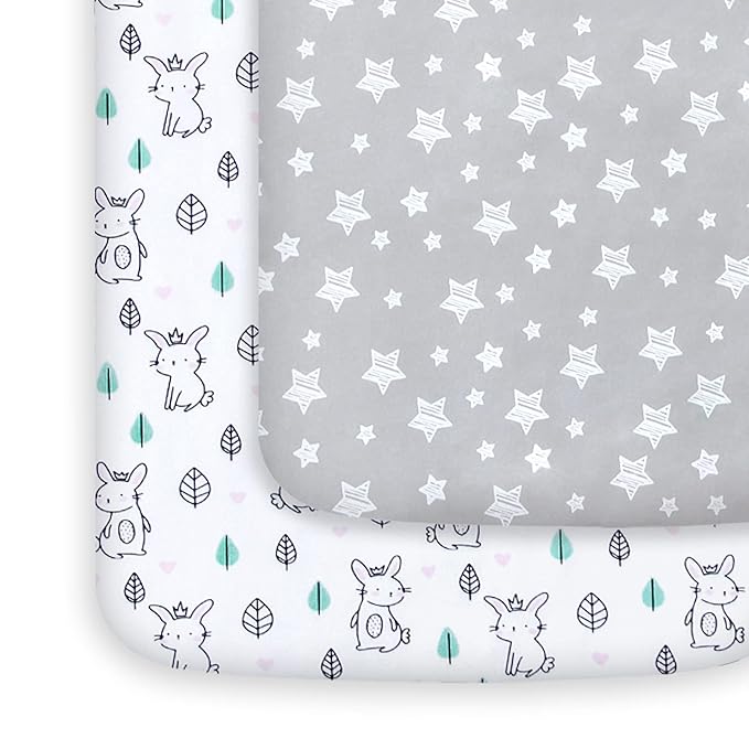 Pack and Play Sheets, 2 Pack Mini Crib Sheets, Stretchy Playard Fitted Sheet by Moonsea