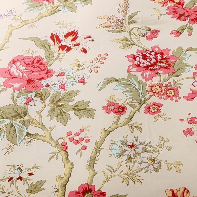 mixinni Red Floral Duvet Cover Queen Green Leaves Pattern Bedding Duvet Cover - Image 4