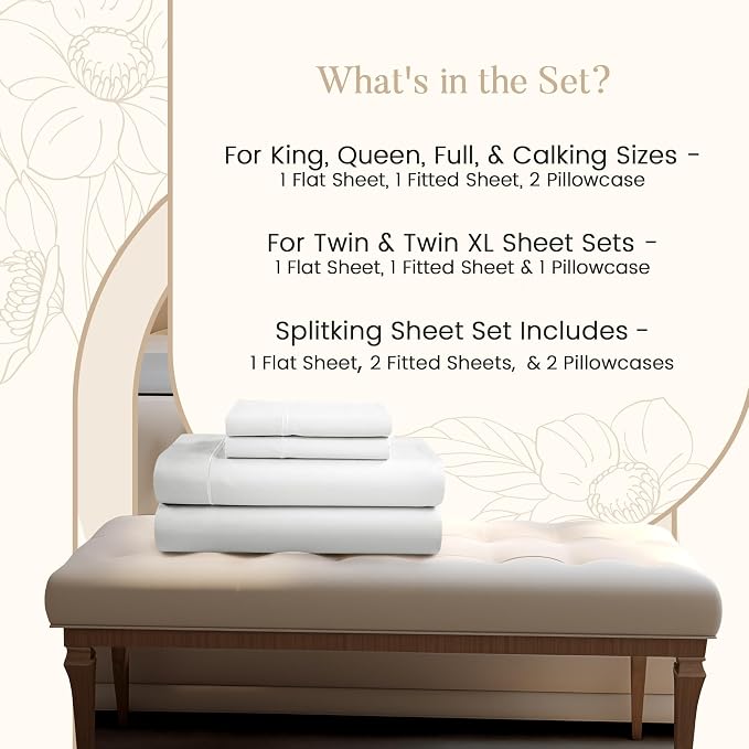 Egyptian Cotton Sheets King Size Sheets Deep Pocket Set, 800 Thread Count 4PC - Image 2