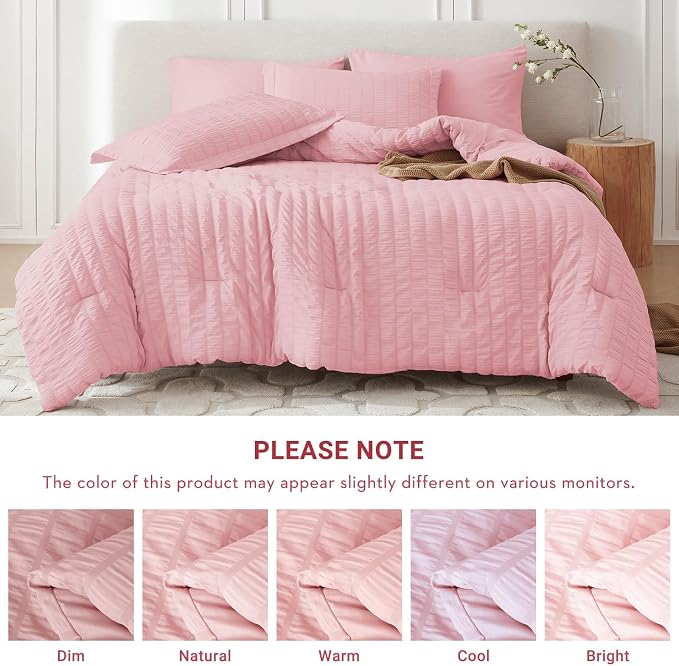 MUXHOMO 7 Pieces King Comforter Set, Seersucker Bed in a Bag King Size - Image 5