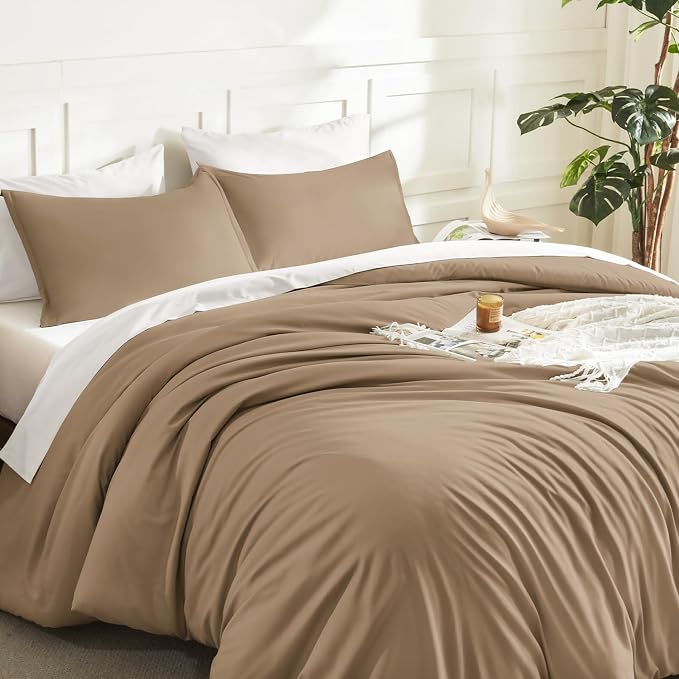 Litanika Taupe Comforter Set Queen Size, 3 Pieces Solid Bedding Comforter Set - Image 5