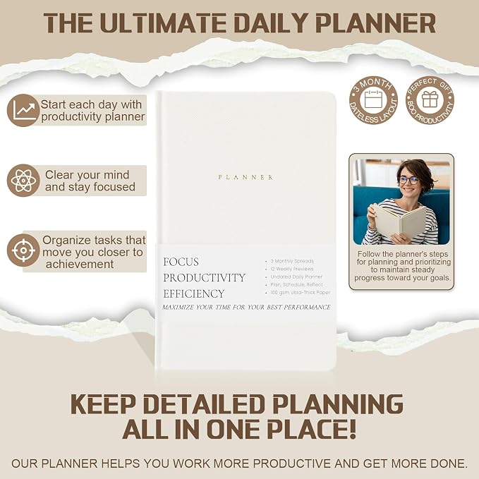 Productivity 3-month Planner Undated Daily Weekly Monthly Planner - Image 2