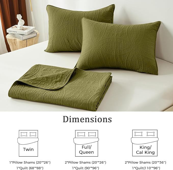 akkialla Full/Queen Quilt Set, Olive Green Lightweight Bedspread - Image 6