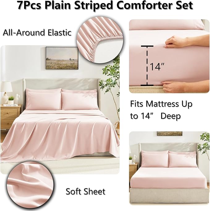 CozyLux Queen Comforter Set Blush Pink, 7 Pieces Bed in a Bag, All Season - Image 5