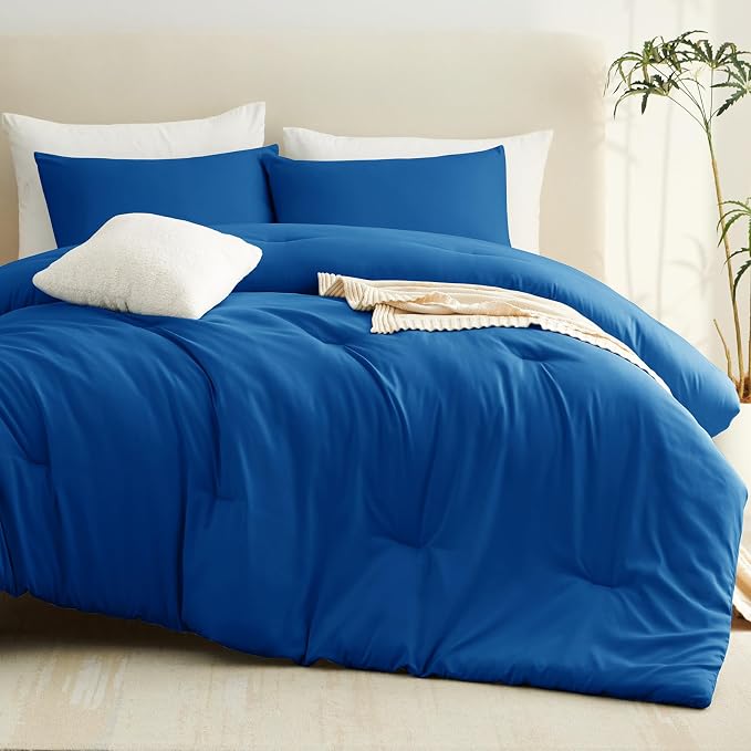 CozyLux Full Size Comforter Set Classic Blue, 3 Pieces Solid Breathable Quilted - Image 8