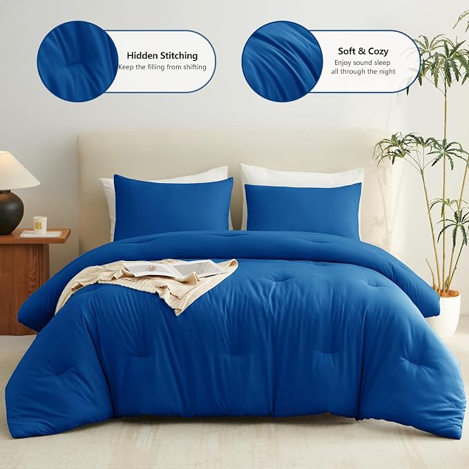 CozyLux Twin Comforter Set Classic Blue, 2 Pieces Twin Extra Long Solid - Image 2