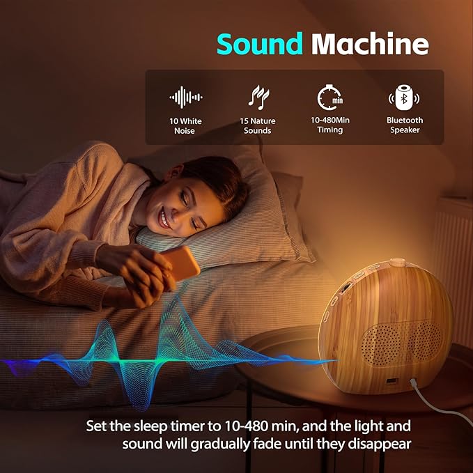 Geuuap Wood Grain White Noise Sound Machine Sunrise Alarm Clock - Image 2