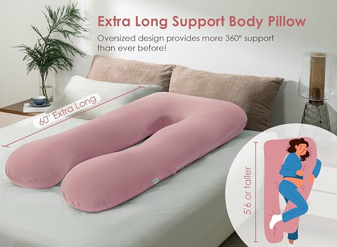 QUEEN ROSE Extra Long Pregnancy Pillows, 60 Inch U Shaped Body Pillow - Image 2