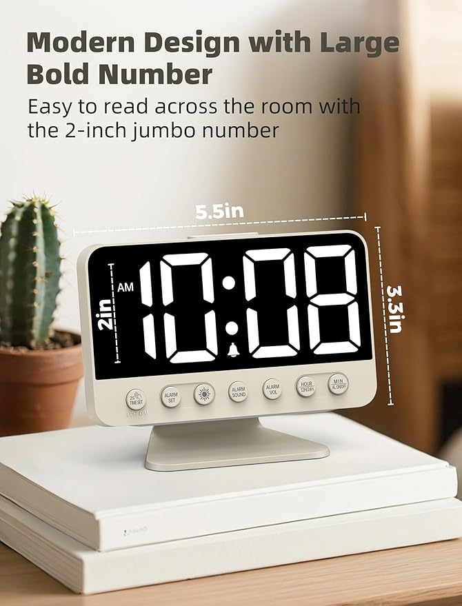 Odokee Digital Alarm Clocks for Bedrooms: Large Bold Number 5 Brightness Dimmer - Image 2
