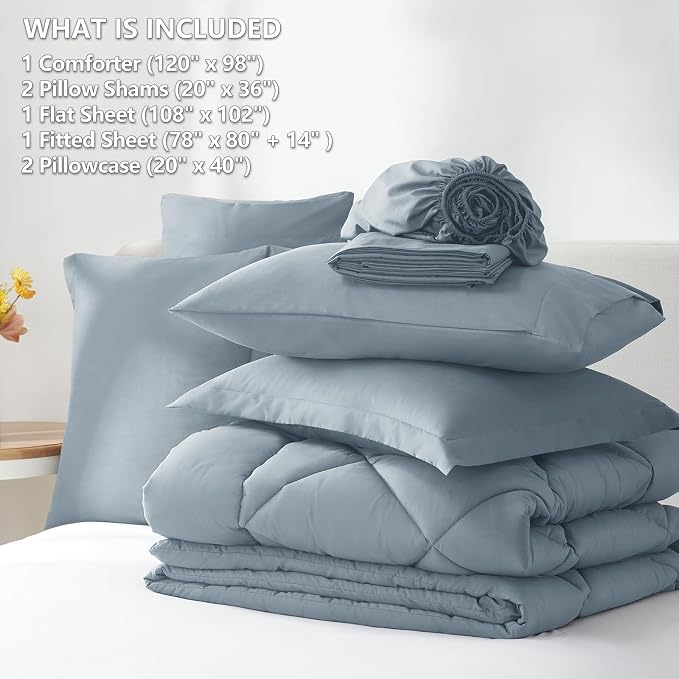 CozyLux Oversized King Comforter Set Dusty Blue, 7 Pieces Bed in a Bag - Image 6