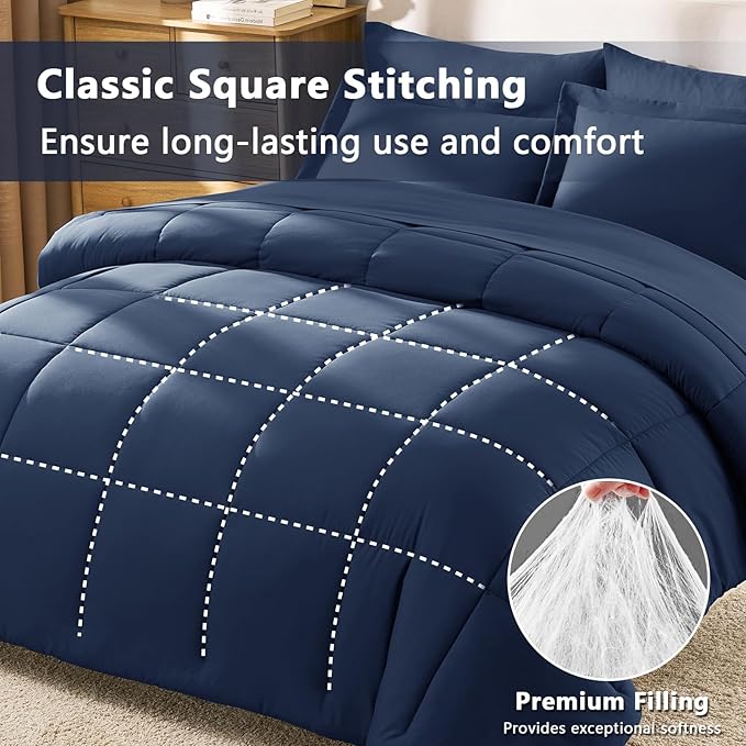 CozyLux King Size Comforter Set Navy Blue - Image 6