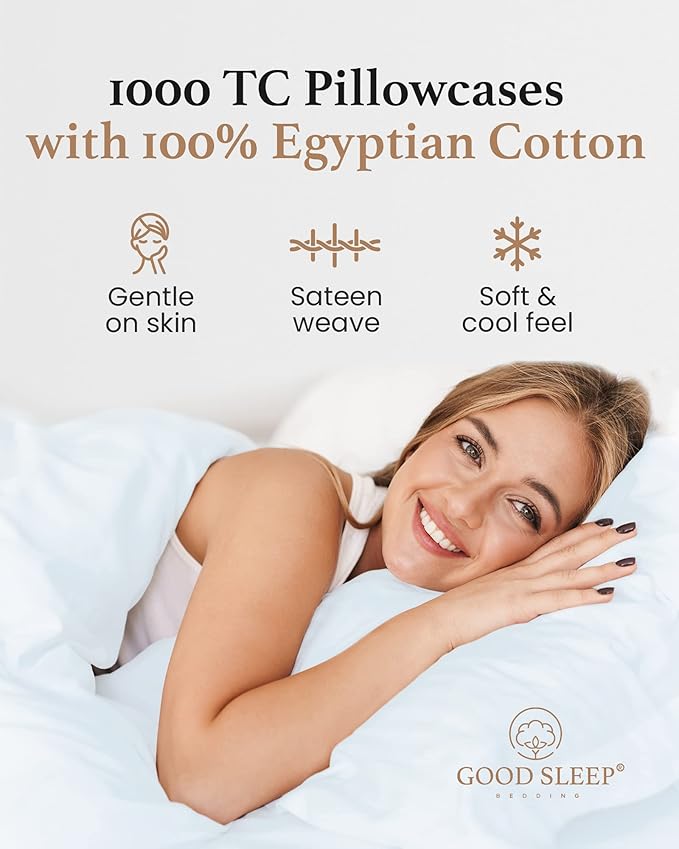 1000 TC Light Blue King Pillowcases Set of 2 100% Egyptian Cotton Pillow Cases - Image 4