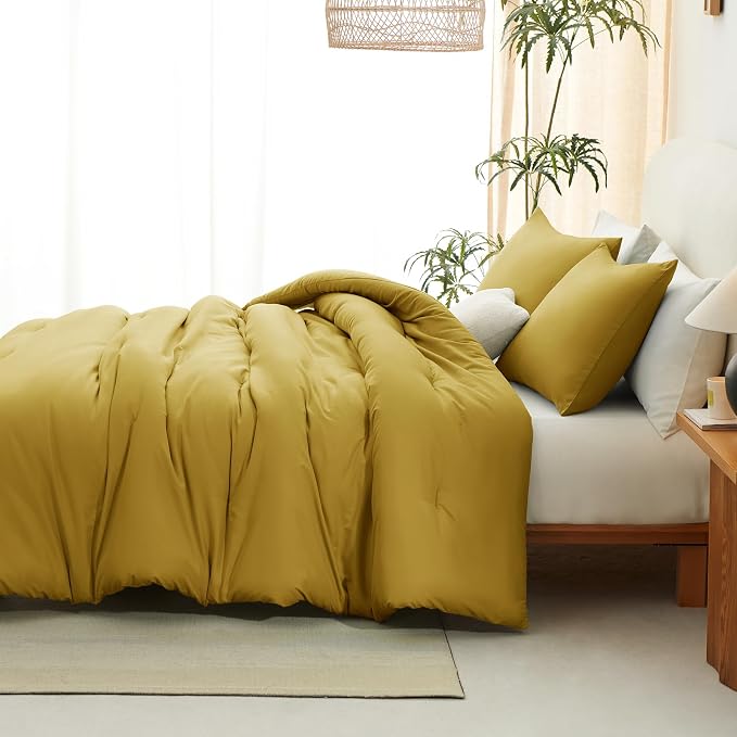 CozyLux Full Size Comforter Set Mustard Yellow, 3 Pieces Solid Breathable - Image 6