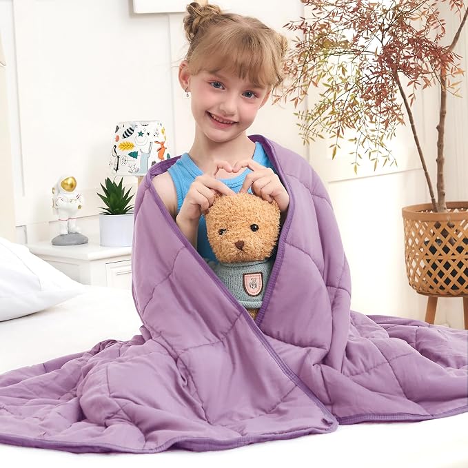 Purple Weighted Blanket Kids 10lbs, Twin Size Cooling Heavy Throw Blanket by BETU
