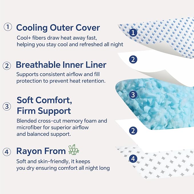 Memory Foam Pillow – Adjustable Loft Cooling Pillow Queen Size 1 Pack - Image 4