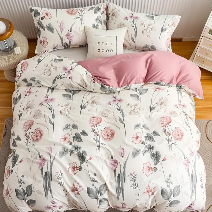 OAITE Duvet Cover Set Twin Size Floral Pattern 600 Thread Count Ultra Soft 100% - Image 3