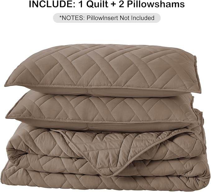 HORIMOTE HOME Quilt Set Queen Size Pine Bark, Classic Geometric Diamond - Image 6