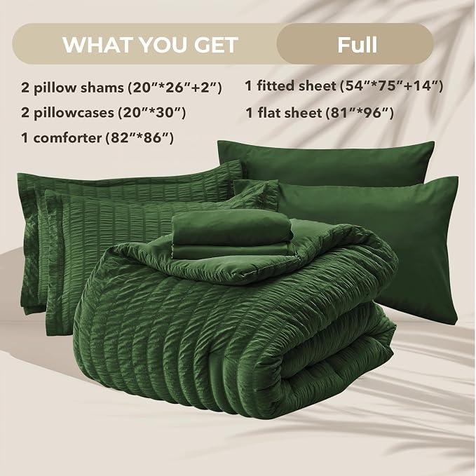 HYMOKEGE Dark Green Full Size Comforter Sets Seersucker 7 Pieces, All Season - Image 5