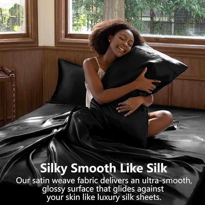 CozyLux Satin Sheets Queen Size Bed Set - Image 3