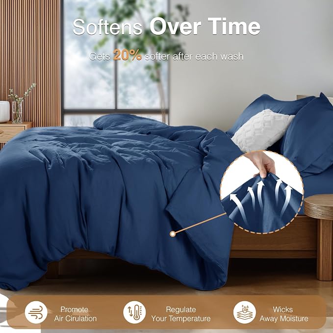 SONORO KATE 100% French Linen Duvet Cover Queen Size, Soft Breathable - Image 5