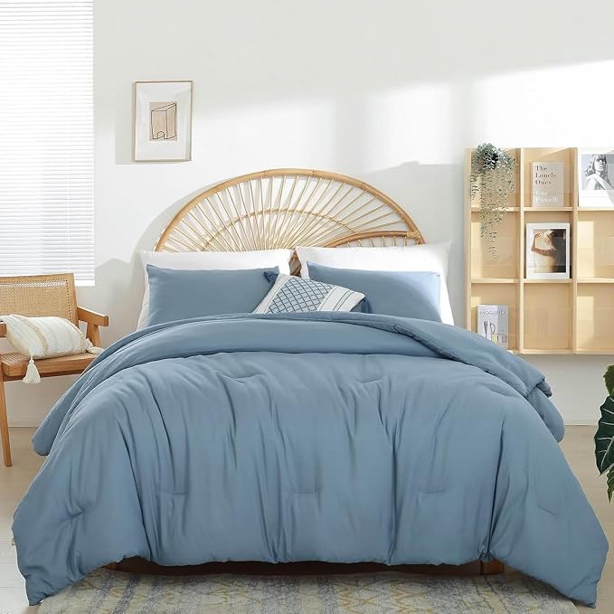 Weigelia Boho Dusty Blue 3PCS Microfiber Bed Comforter Set - Image 2