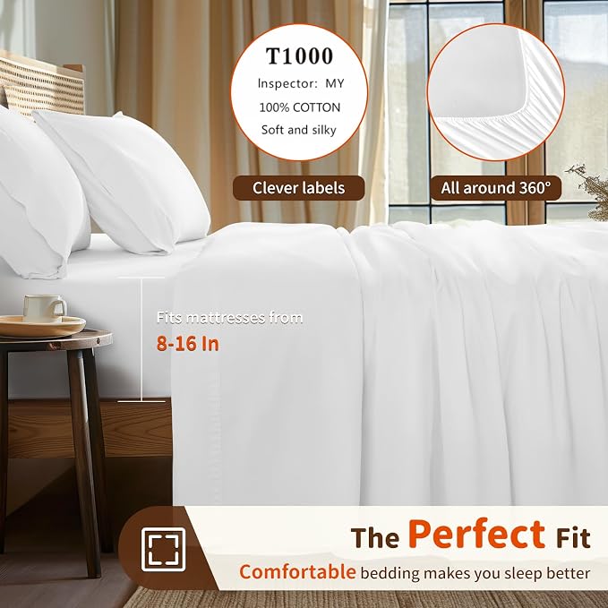 LBRO2M 1000 Thread Count 100% Egyptian Cotton Sheets Set Twin XL, 3 Piece Sets - Image 3