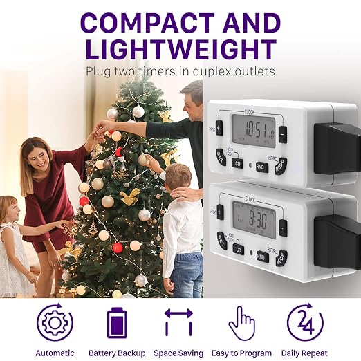 Fosmon 7 Day Digital Timers for Electrical Outlets, Indoor Plug-in Light Timers - Image 6