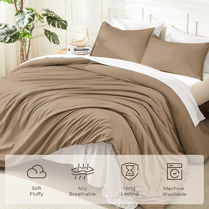 Litanika Taupe Comforter Set King Size, 3 Pieces Solid Bedding Comforter Set - Image 3