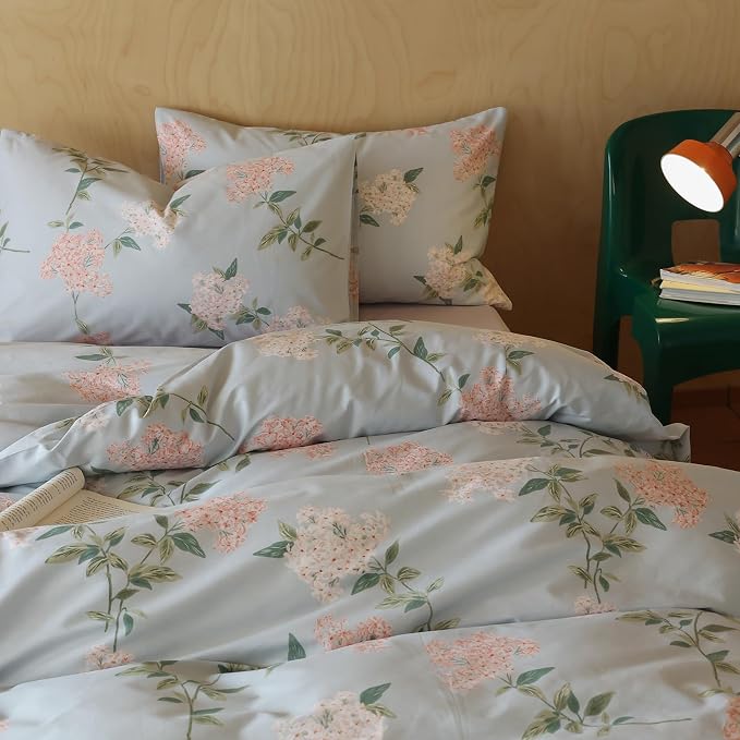 MKXI Floral Duvet Cover Queen 100% Cotton Blue Farmhouse Bedding Soft - Image 4