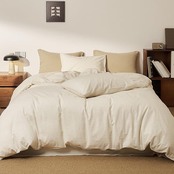 mixinni 3 Piece Washed Cotton Linen Blend Duvet Cover Set Queen Size, Soft - Image 3