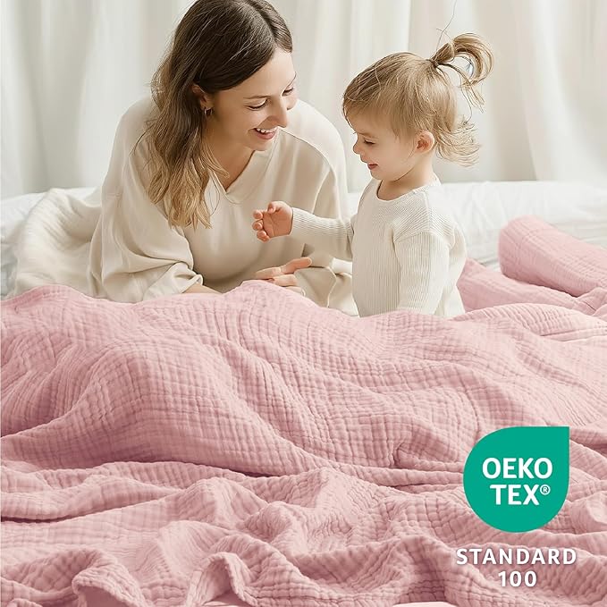 100% Cotton Muslin Blanket Queen 90" x 90", 6 Layers Breathable and Lightweight - Image 5