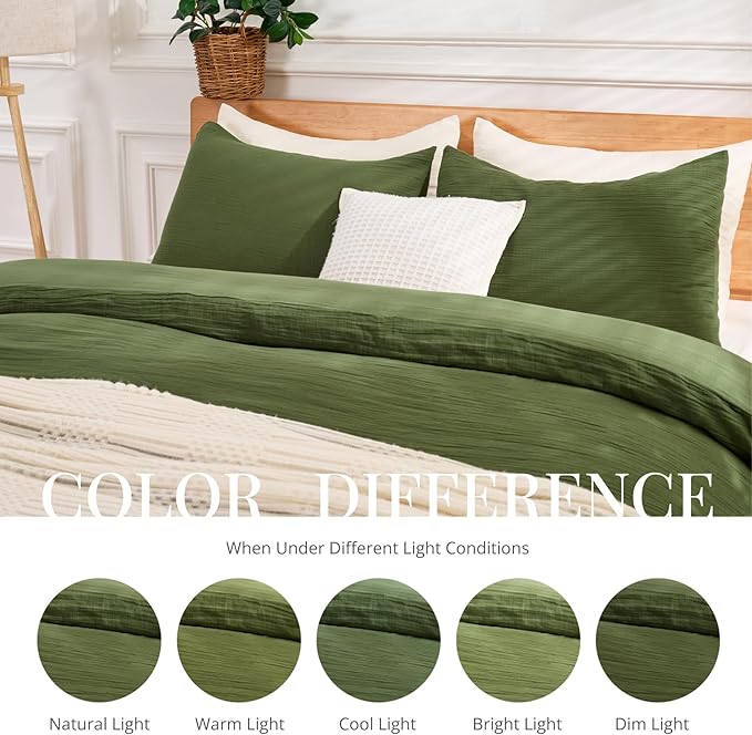 Green Duvet Cover King, 100% Sandwashed Cotton Soft King Size Duvet Cover Set 3 - Image 5