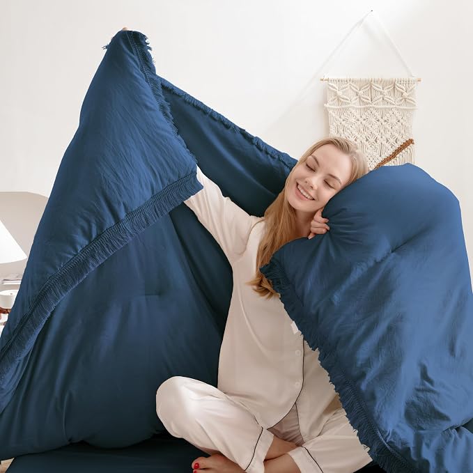 Andency Navy Blue Comforter Set Twin Size, 2 Pieces Boho Tassel Lightweight - Image 3