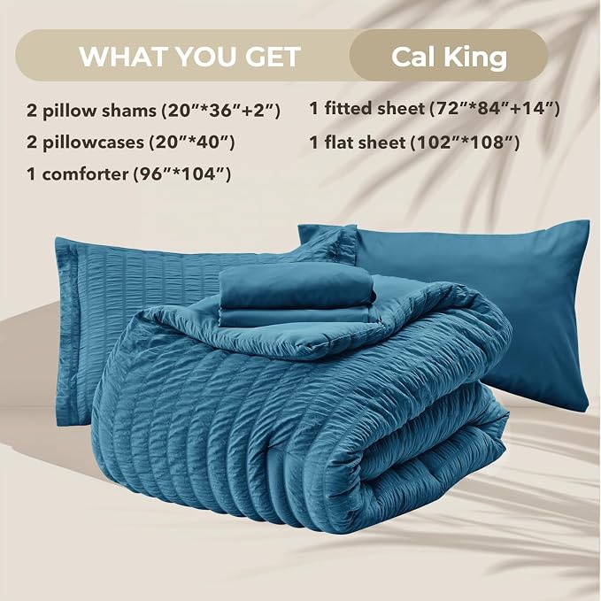 HYMOKEGE Teal California King Comforter Set Seersucker 7 Pieces, All Season - Image 7