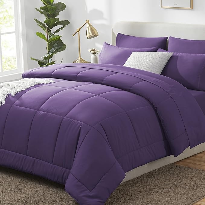 CozyLux King Size Comforter Set Purple, 7 Pieces Bed in a Bag, All Season by CozyLux