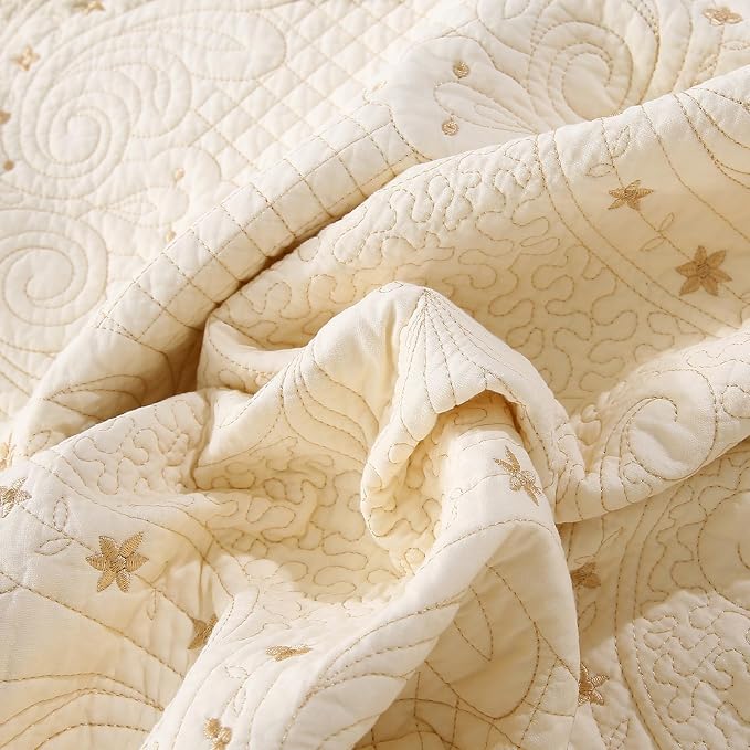 ROOMLIFE Quilt Set King Size 3D Floral Embroidery Pattern 3-Piece Cotton - Image 8