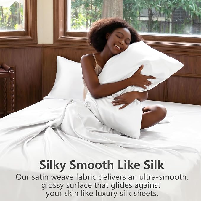 CozyLux Satin Sheets Queen Size Bed Set - Image 3