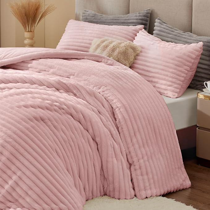 BEDELITE Fleece King Comforter Set -Super Soft & Warm Fluffy Pink Bedding - Image 5